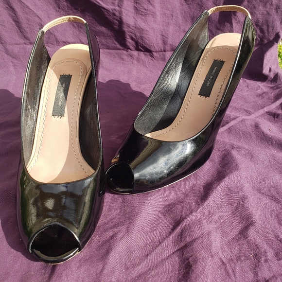 MARC JACOBS black patent leather peep-toe slingback heels s6.5 - Picture 4 of 5